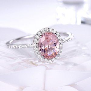 OVAL 6 X 8 MORGANITE PINK CUBIC ZIRCONIA RING